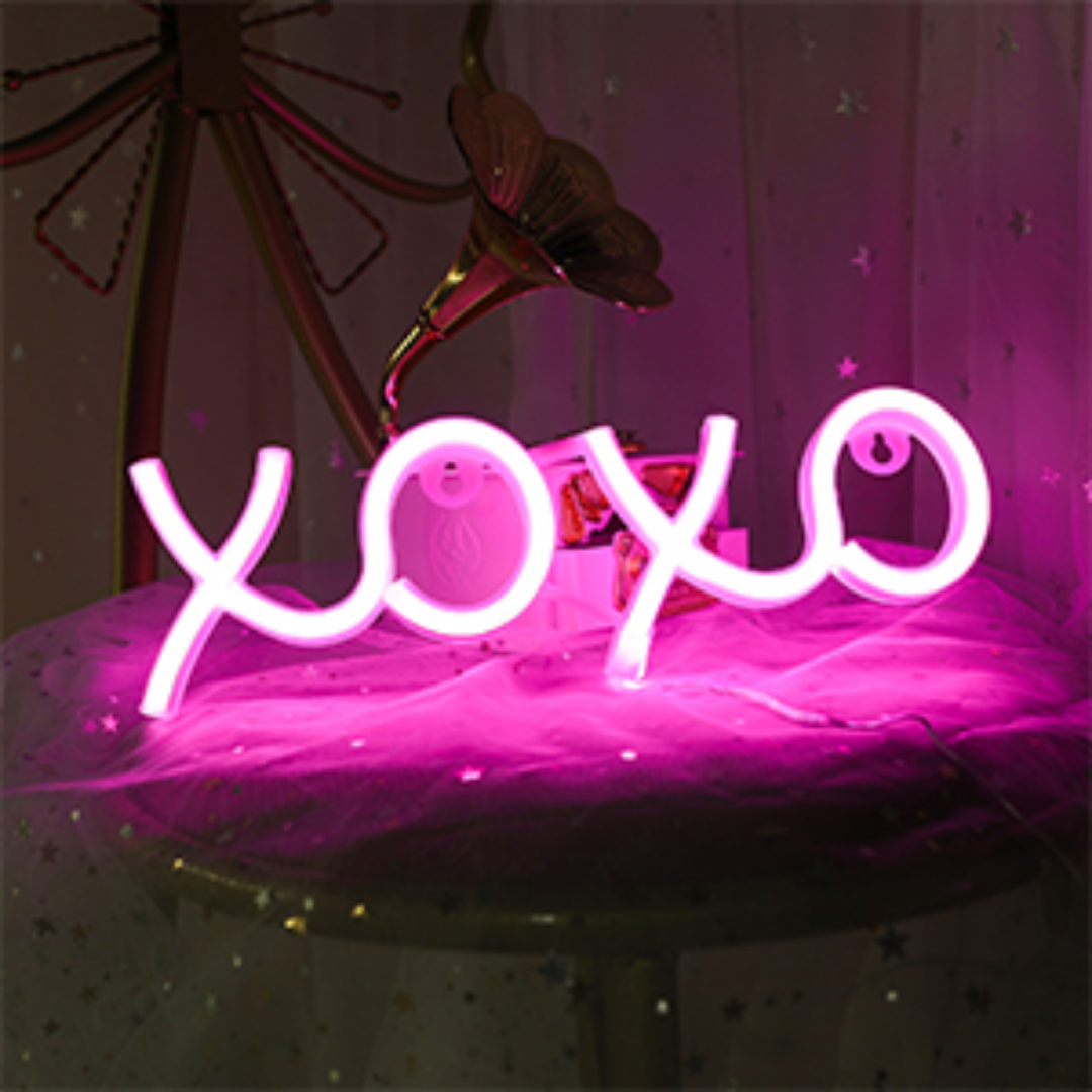 Hugs and Kisses XOXO (Handwritten) Neon LED Night Lights Wall Sign